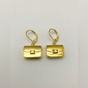 Vintage Celine Gold-tone Mini Purse Drop Earrings